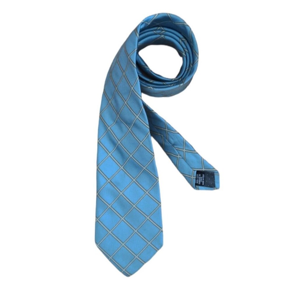 GIANFRANCO FERRE Blue Plaid Silk Tie ITALY 60"/ 3.7" EC - Picture 2 of 7